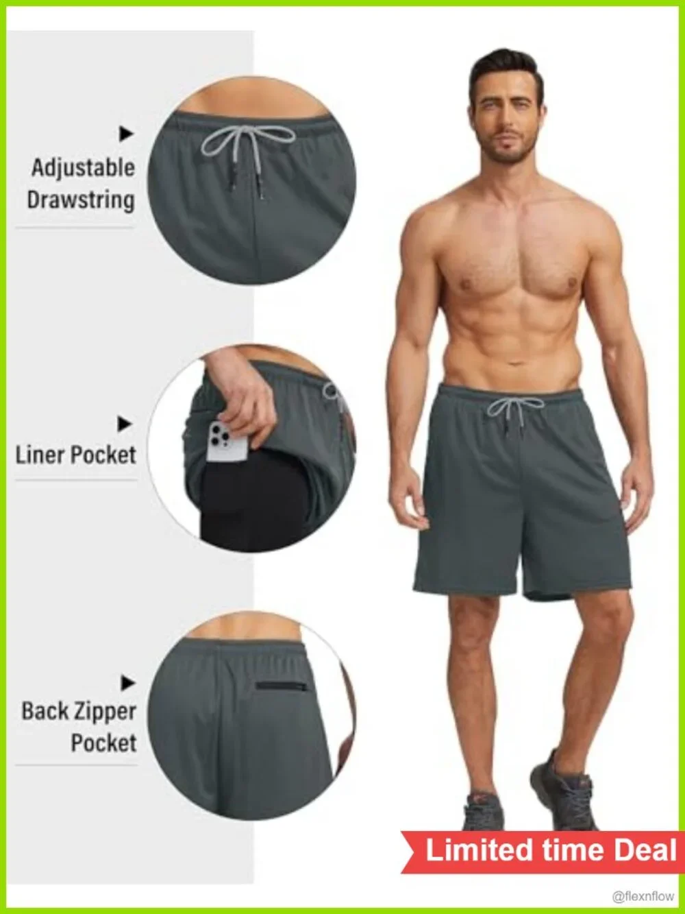 5 Pack Men's 2 in 1 Running Shorts with Compression Liner Athletic Workout